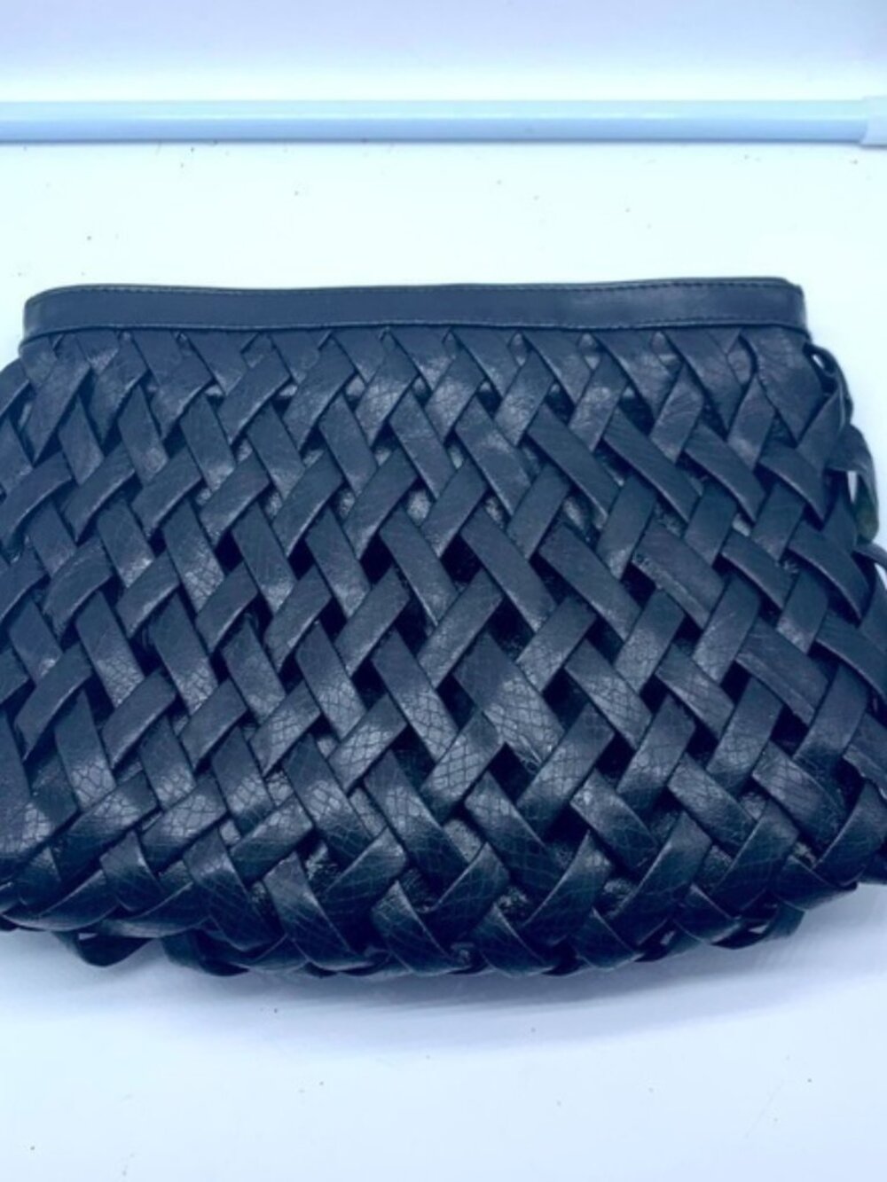 BALENCIAGA made in Paris black woven leather vintage clutch bag